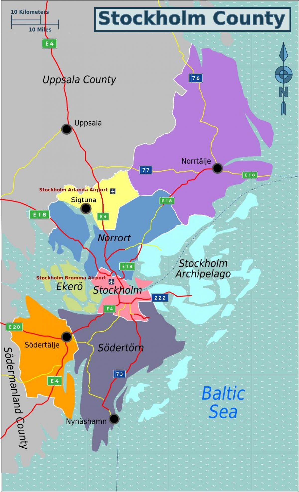mapa Stokholmu Švedskoj oblast