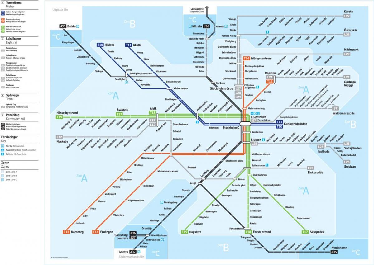mapa Stokholmu tranzitna