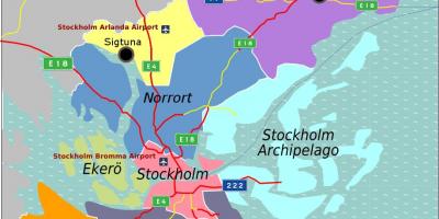 Mapa Stokholmu Švedskoj oblast